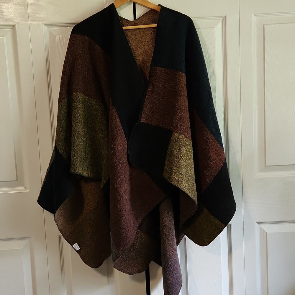 Poncho Cape Women's Dark Multi-colored Wrap Around Fall‎ One Size Academia